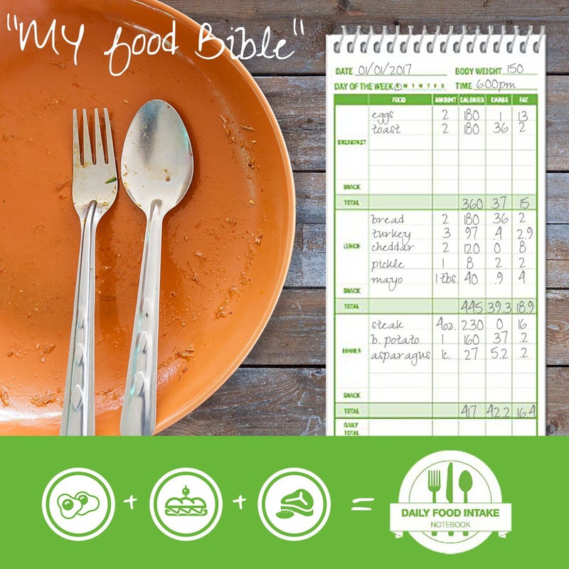 Portage Food Diet Journal - Notebook for Daily Food Intake with Template to Track Calories, a Diet Diary, Meal Tracker â€“ 4 x 8 Inches, 70 Sheets, 140 Pages, (Pack of 3) - Image 3